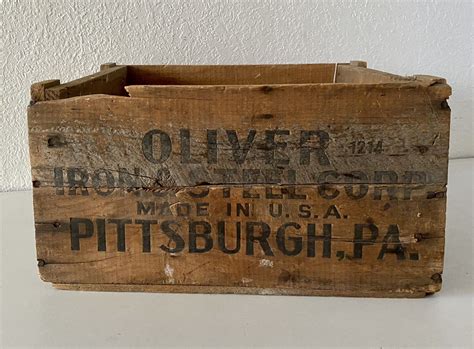 Vtg Antique Wood Box Crate Iron & Steel Oliver Corp.